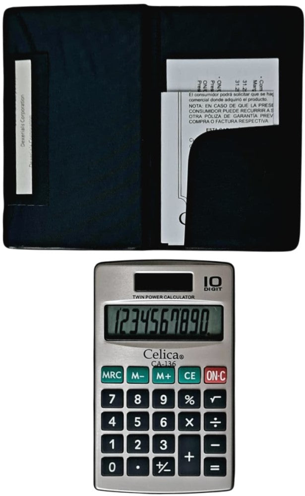 Calculadora Básica Bater. DC/Solar c/Cartera 10 Dígitos 7×11½cm Celica® CA-136 [Pieza] 7501953300528 6