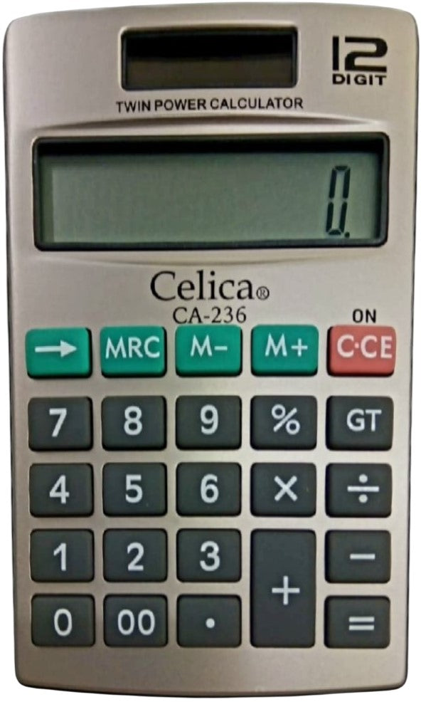 Calculadora Básica Bater. DC/Solar c/Cartera 12 Dígitos 7×11.5cm Celica® CA-236 [Pieza] 7501953300535 Imagen principal del producto