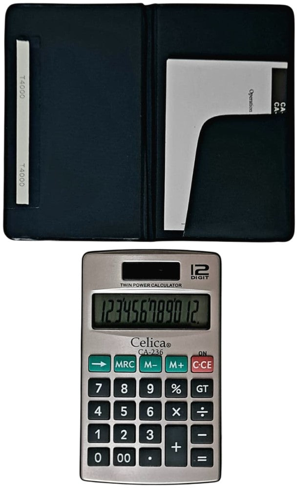 Calculadora Básica Bater. DC/Solar c/Cartera 12 Dígitos 7×11.5cm Celica® CA-236 [Pieza] 7501953300535 3