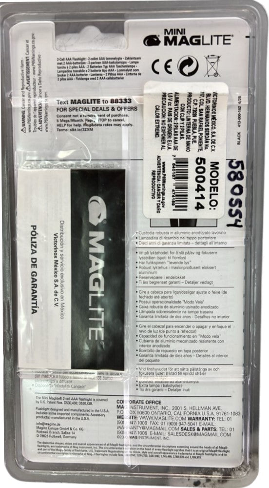 Linterna Incandescente Mini en Blíster 12.7cm 2 AAA Negro Mag-lite® 500414 M3A016 Pieza 764016747418
