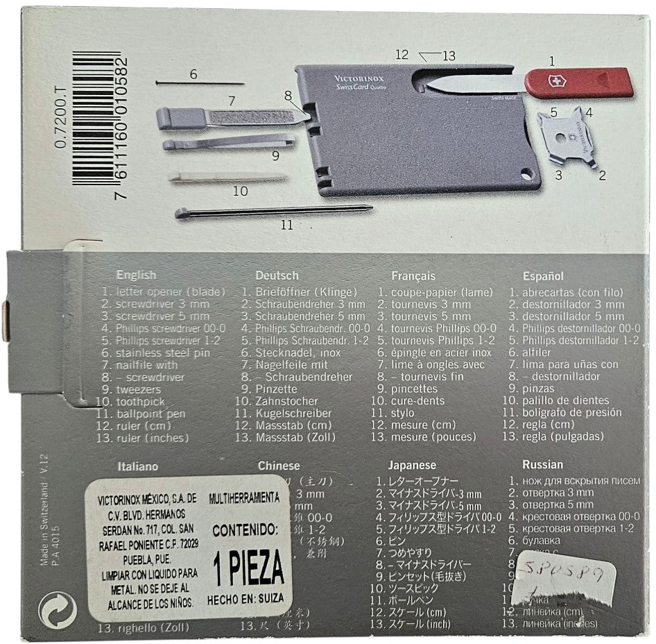 Herramienta Swiss Card Quattro 12 Usos Rubí Translúcid Victorinox® 0.7200.T [Pieza] 7611160010582 3