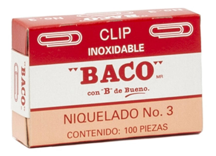 Clips Niquelado c/100 #3 25.5mm Baco® CL008 Caja 7501174912050 01