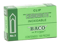 Clips Cuadradito Niquelado c/100 #2 Baco® CL010 Caja 7501174912074 01