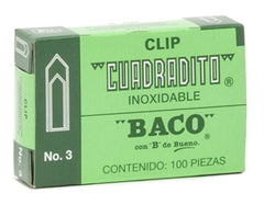 Clips Cuadradito Niquelado c/100 #3 Baco® CL011 Caja 7501174912081 01