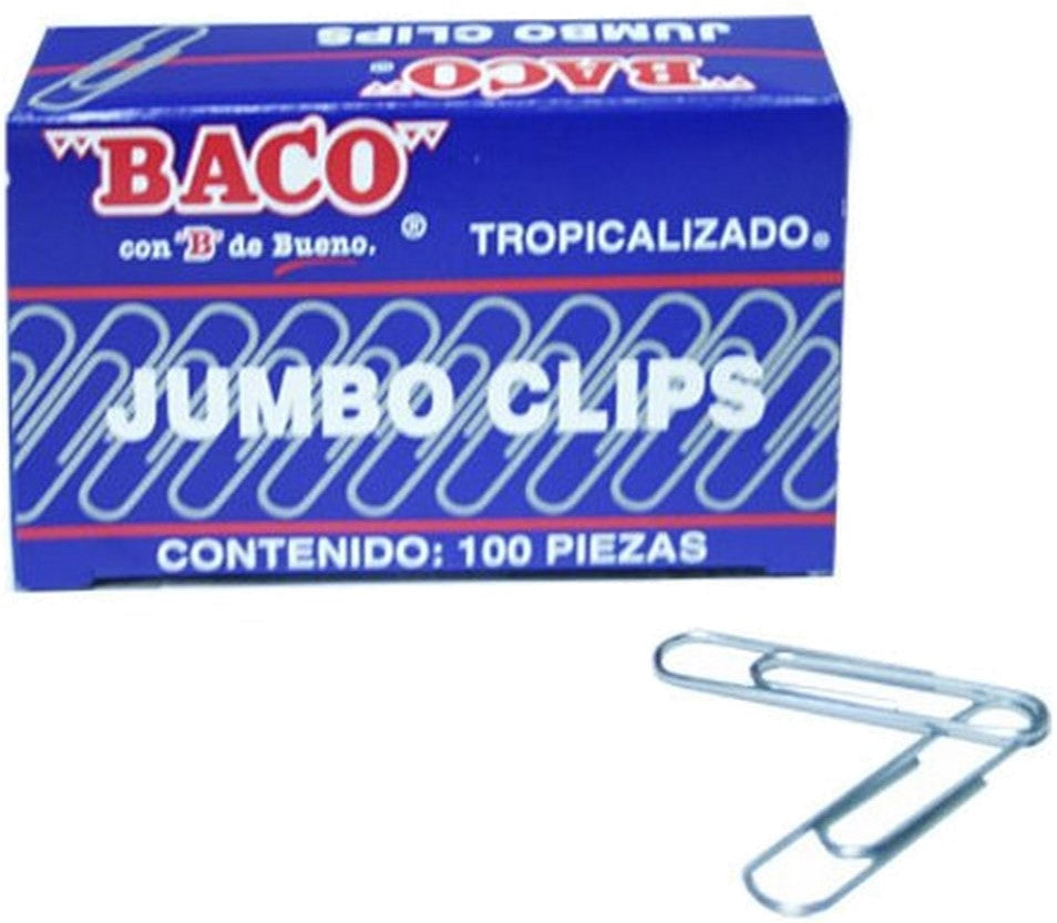Clips Jumbo Tropicalizado c/100 Jumbo 50×10mm Baco® CL019 Caja 7501174912098 01