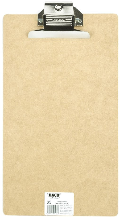 TablaAgarraPapel Fibracel Broche Placa Metal Oficio Baco® TB003 Pieza 7501174914023 01