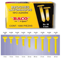 Broches Latonados Tipo Alemán B-00 c/1000 8mm Baco® BR010 Caja 7501174919004 01