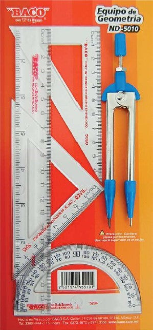 Juego de Geometría E-5010 Compás 106 Cartón Transparente Chico Baco® EQ025 [Pieza] 7501174955101