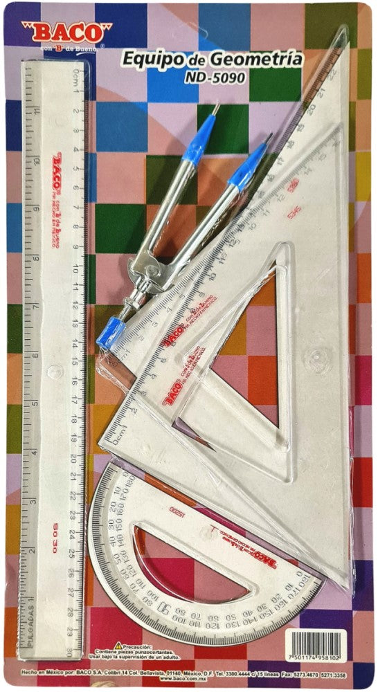 Juego de Geometría ND-5090 Compás 106 Cartón Transparente Jumbo Baco® PTEQA0026 [Pieza] 7501174958102