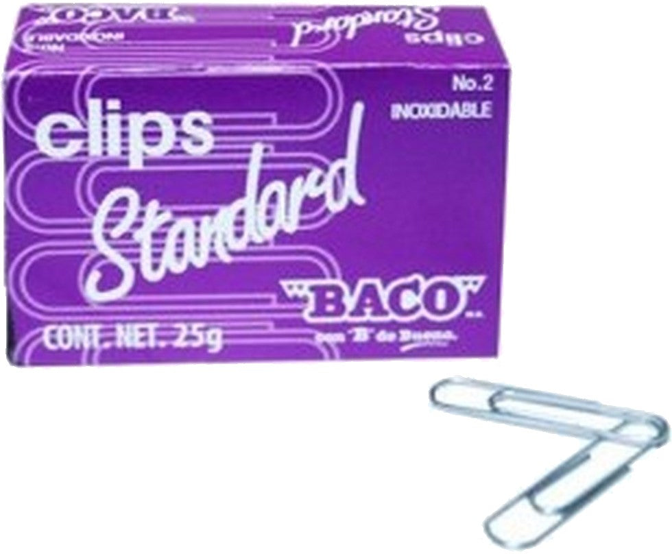 Clips Standard Galvanizado c/25g #2 27.5mm Baco® CL002 Caja 7501174912326 01