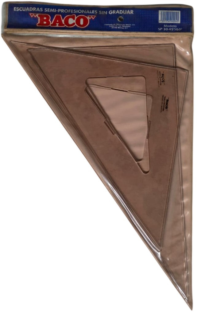 Escuadras SemiProfesional Sp-3045/60 con Bisel café 30cm sin Graduación Acrílico Baco® SP009 Estuche