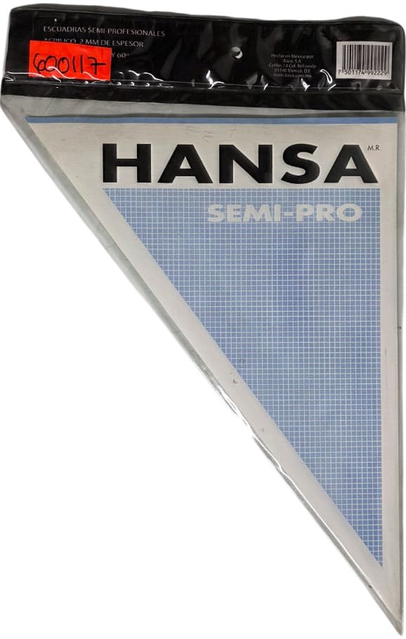Escuadras SemiProfesional Sp-2545/60 sin Bisel 25cm sin Graduación Acrílico Hansa® HN003 Estuche 750