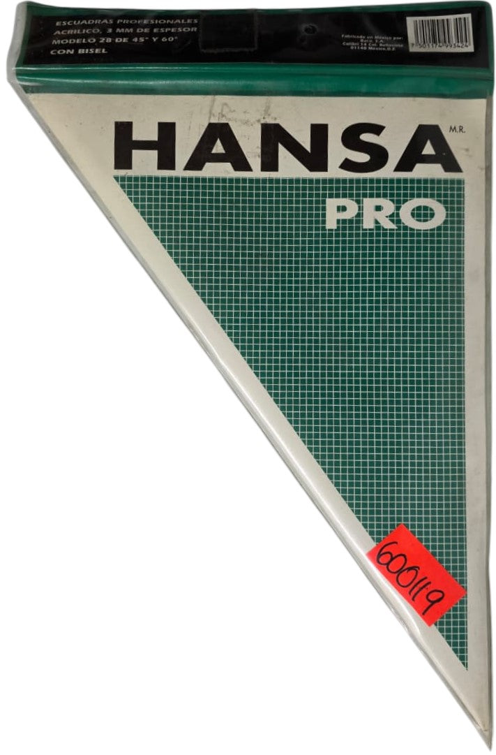 Escuadras Profesional M-2845/60 sin Graduación 28cm con Bisel Acrílico Hansa® Estuche 7501174993424