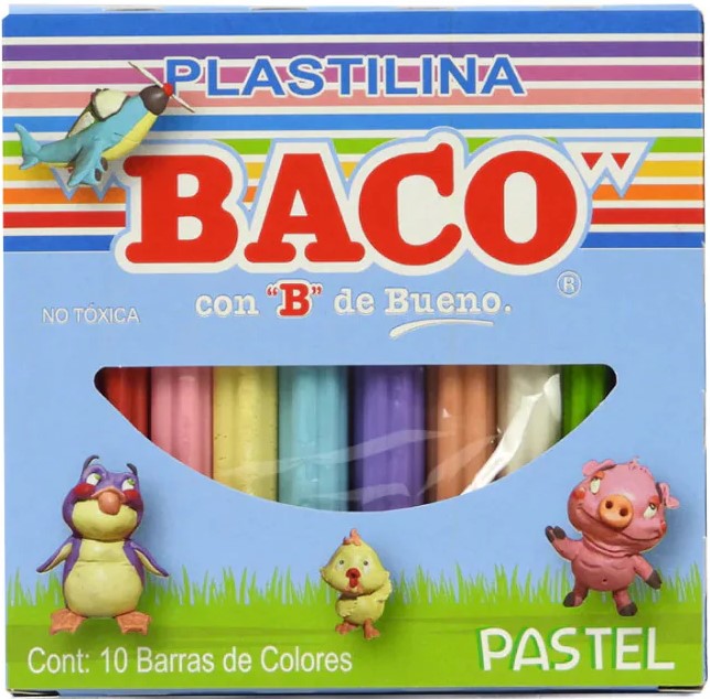 Plastilina Barra Barritas Colores Pastel Caja c/10 Baco® PTPLB0012 Caja 7501174965056 01
