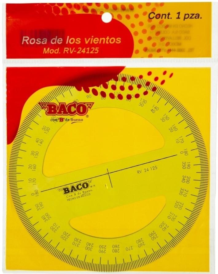 Transportador de Plástico Rosa de los Vientos 360° RV-24125 Ø 12.5cm Baco® RV004 Pieza 7501174953633
