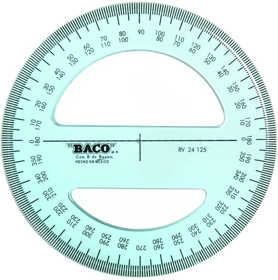 Transportador de Plástico Rosa de los Vientos 360° RV-24125 Ø 12.5cm Baco® RV004 Pieza 7501174953633