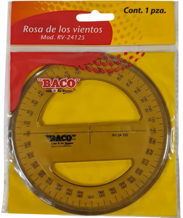 Transportador de Plástico Rosa de los Vientos 360° RV-24125 Ø 12.5cm Baco® RV004 Pieza 7501174953633