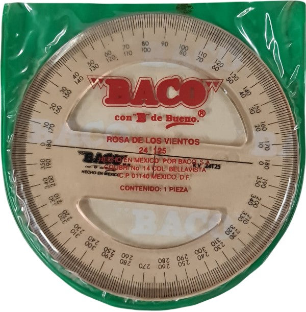 Transportador de Plástico Rosa de los Vientos 360° RV-24125 Ø 12.5cm Baco® RV004 Pieza 7501174953633