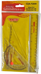Juego de Geometría Nº1 sin compás en Vinilo 20cm Transparente 25.5×14cm Baco® EG001 [Pieza] 7501174951608