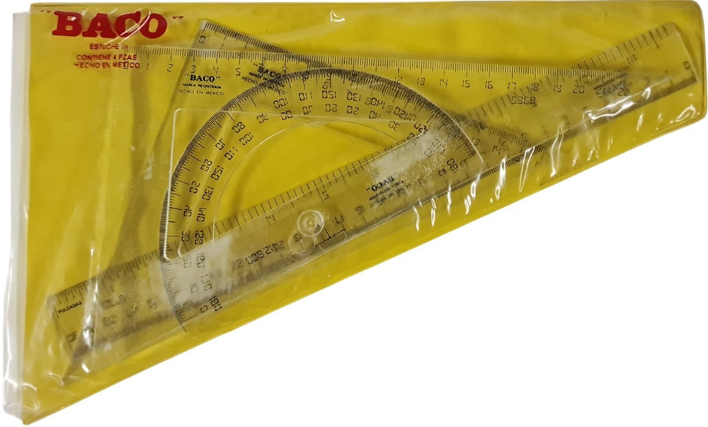 Juego de Geometría Nº3 sin compás en Vinilo 30cm Transparente 36×19cm Baco® EG003 [Pieza] 7501174951622