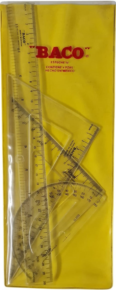 Juego de Geometría Nº4 sin compás en Vinilo 30cm Transparente 36×16.5cm Baco® EG004 [Pieza] 7501174951639