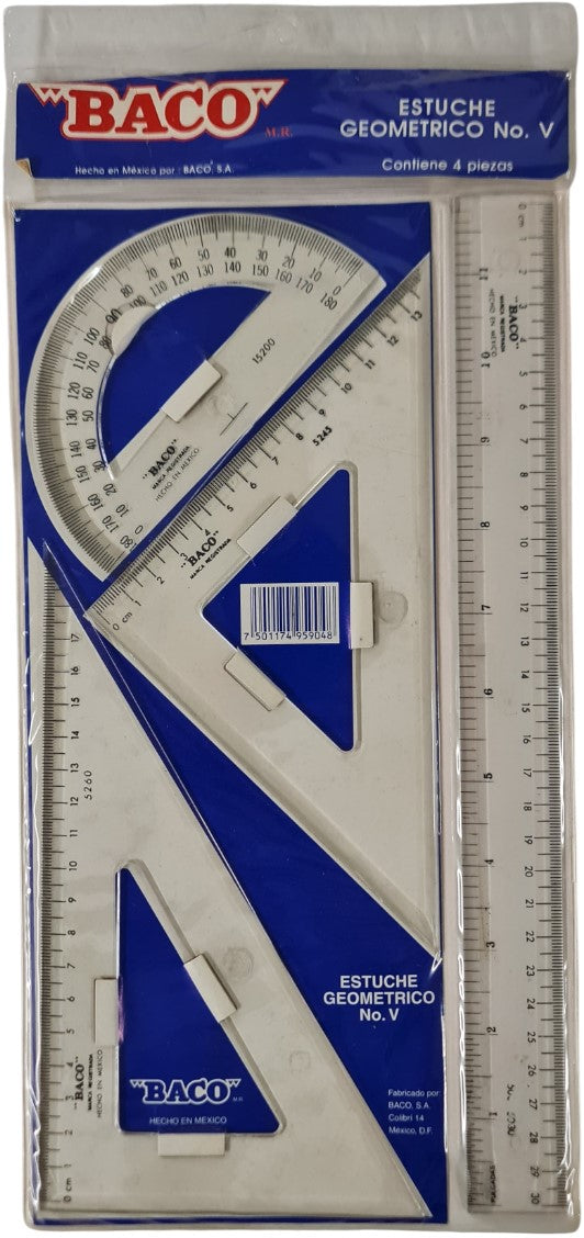 Juego de Geometría Nº5 sin compás en Vinilo 30cm Transparente 36×12.5cm Baco® EG005 [Pieza] 7501174951752