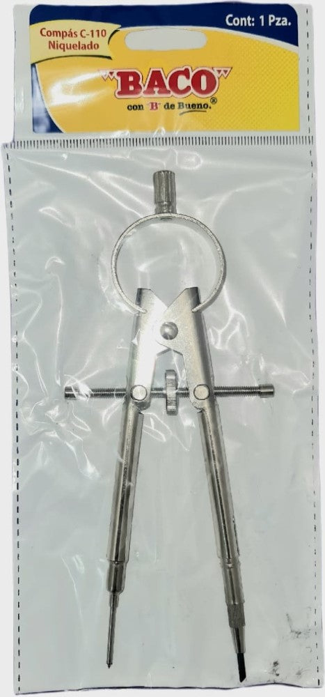 Compás Escolar Precisión Brazo Largo C-110 Metal Niquelado Baco® C-110-S [Pieza] 7501174977684 Imagen principal del producto