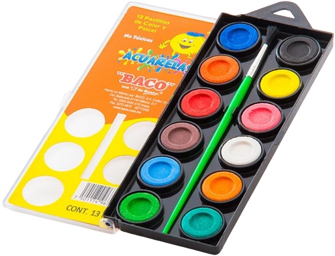Acuarelas en Plástico c/Pincel Colores c/12 Baco® AC003 Estuche 7501174967562 02