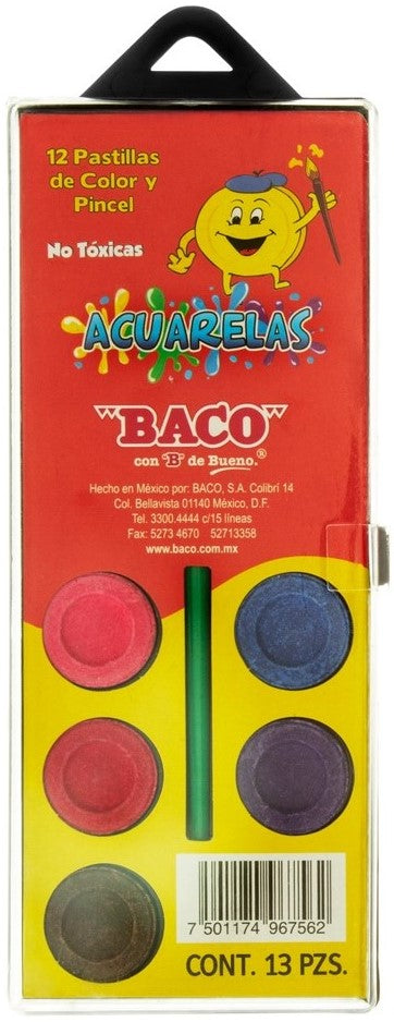 Acuarelas en Plástico c/Pincel Colores c/12 Baco® AC003 Estuche 7501174967562 03
