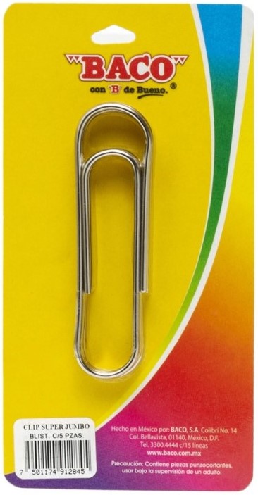 Clips Súper Jumbo Niquelado c/5 Súper Jumbo 100×27mm Baco® CL020 Pieza 7501174912845 01