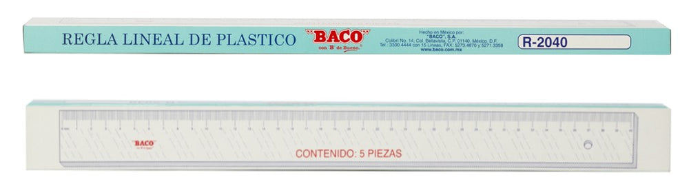 Regla Acrílico sin Bisel 40cm Transparente 2040 Baco® RL001 Pieza 7501174990034 02