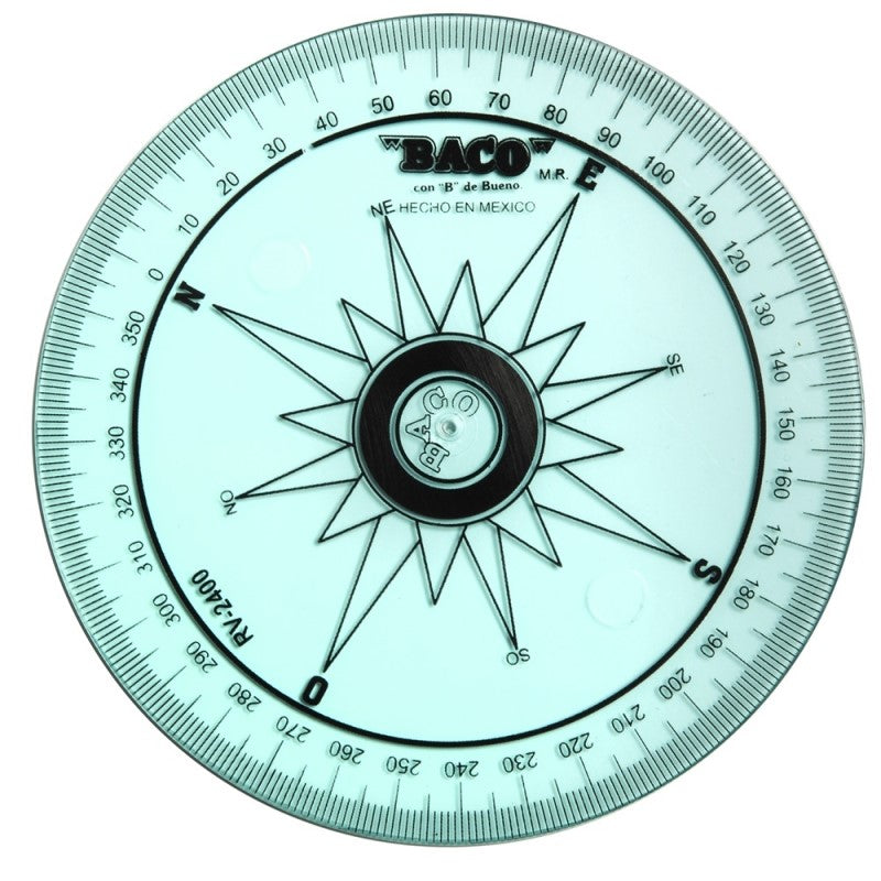 Transportador de Plástico Rosa de los Vientos 360° RV-2400 Ø 9.5cm Baco® RV001 Pieza 7501174953695 0