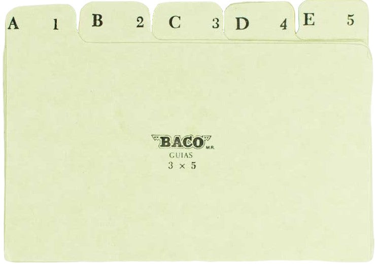 Guía p/Archivo Pressboard Alfanumérica c/25 Verde Claro 3×5" Baco® CP096 Paquete 7501174916522 01