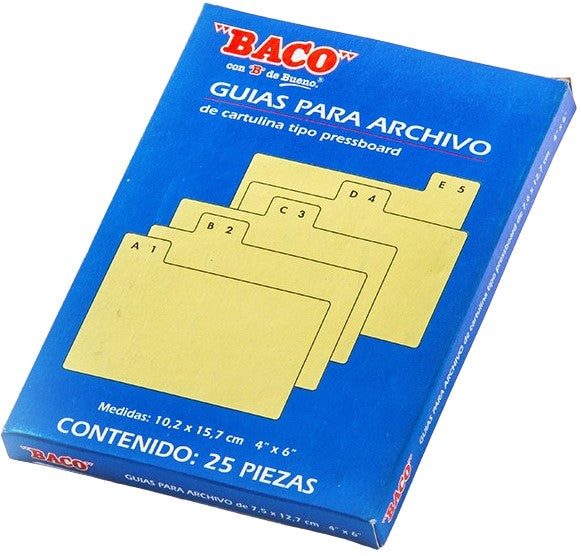 Guía p/Archivo Pressboard Alfanumérica c/25 Verde Claro 4×6" Baco® CP097 Paquete 7501174916539 01