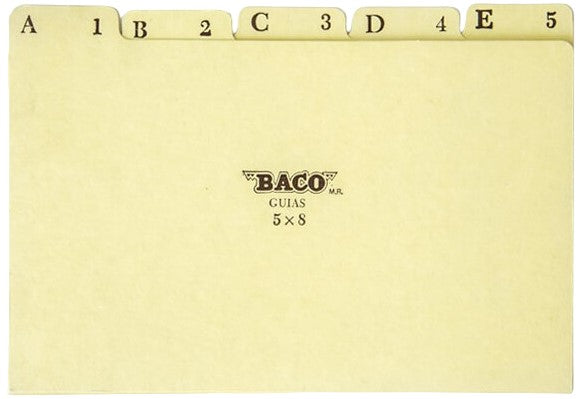 Guía p/Archivo Pressboard Alfanumérica c/25 Verde Claro 5×8" Baco® CP098 Paquete 7501174916546 02