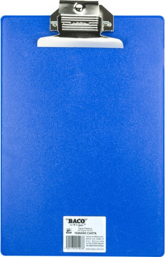 TablaAgarraPapel Plástico Broche Placa Metal Colores Carta Baco® TB005 Pieza 7501174914078 01