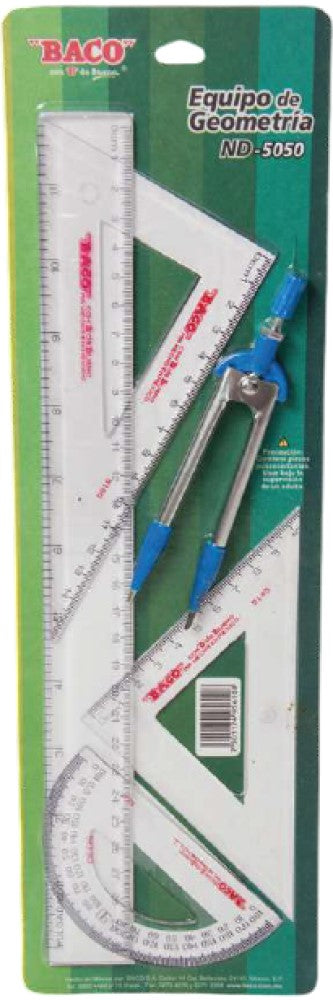 Juego de Geometría ND-5050 Compás 106 Cartón Transparente Mediano Baco® EQ035 [Pieza] 7501174956115