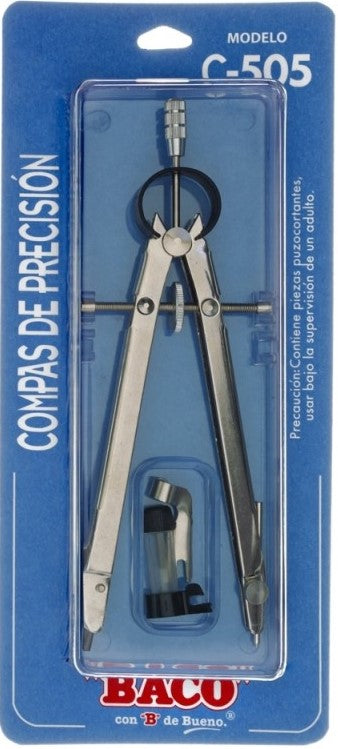 Compás Escolar Precisión Brazo Largo C-505 Metal Niquelado Baco® CM025 [Pieza] 7501174970272