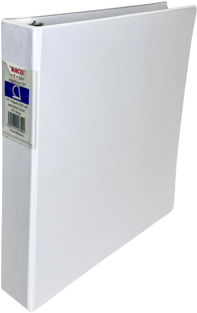 Carpeta 3 Argollas "D" 2142 sin ventanas 1½" Blanco Carta Baco® Pieza 7501174913590 01