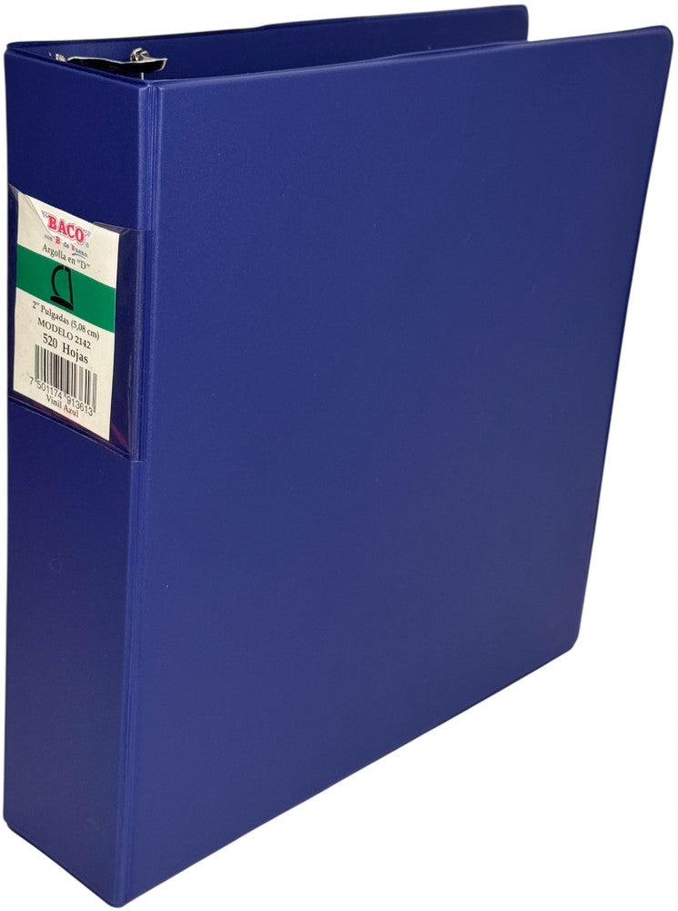 Carpeta 3 Argollas "D" 2142 sin ventanas 2" Azul Carta Baco® Pieza 7501174913613 01