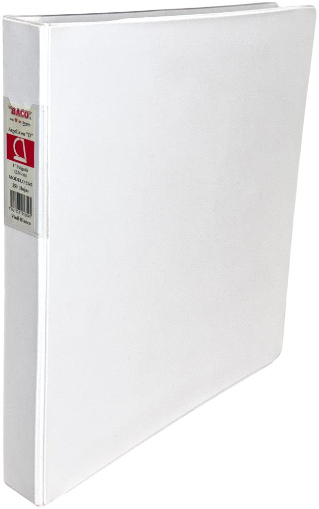 Carpeta 3 Argollas "D" 2142 sin ventanas 1" Blanco Carta Baco® Pieza 7501174913545 01