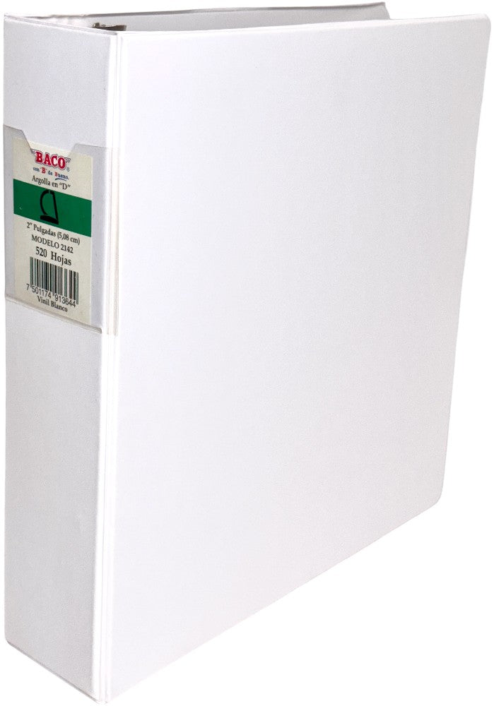 Carpeta 3 Argollas "D" 2142 sin ventanas 2" Blanco Carta Baco® Pieza 7501174913644 01