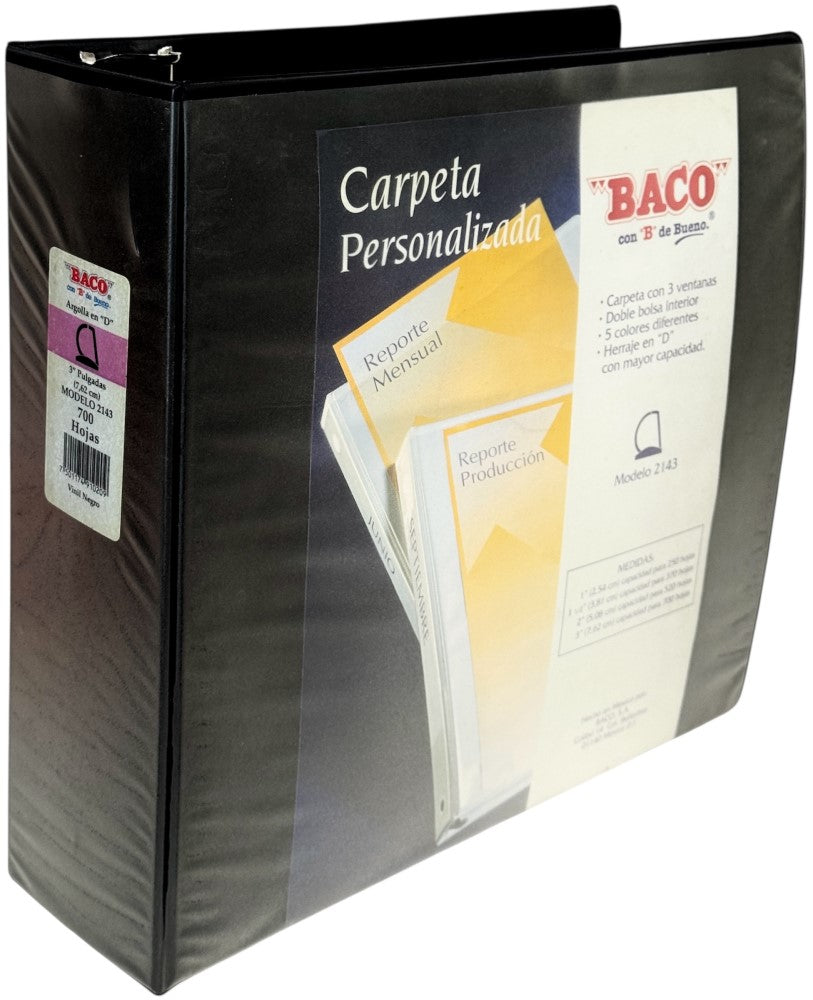 Carpeta 3 Argollas "D" 2143 con 3 ventanas 3" Blanco Carta Baco® CV089 Pieza 7501174910247 01