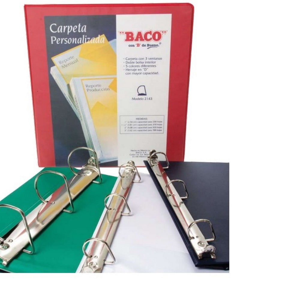 Carpeta 3 Argollas "D" 2143 con 3 ventanas 1½" Azul Carta Baco® CV076 Pieza 7501174913712 01