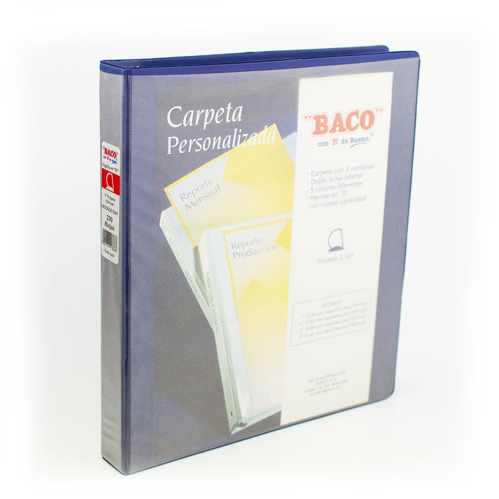 Carpeta 3 Argollas "D" 2143 1" Azul Carta Baco® CV071 Pieza 7501174913668 01