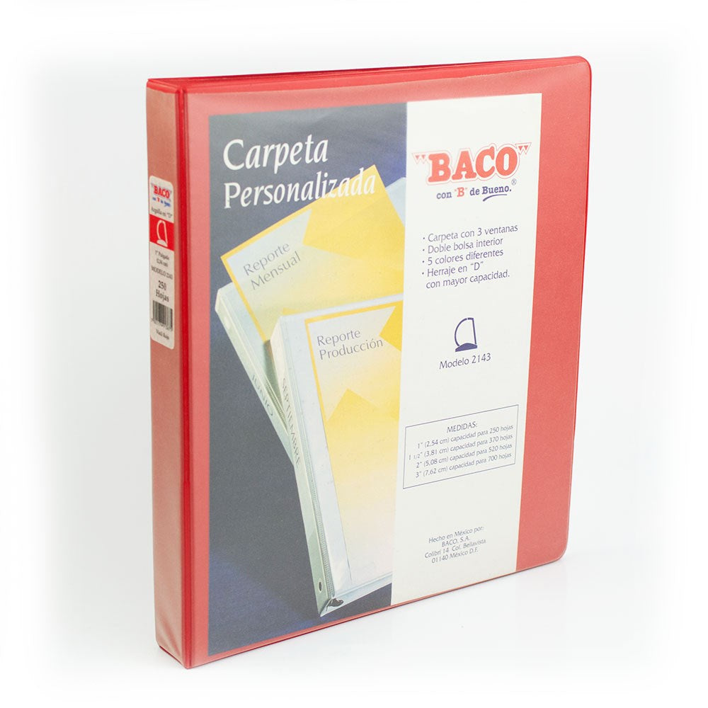 Carpeta 3 Argollas "D" 2143 1" Rojo Carta Baco® CV073 Pieza 7501174913675 01