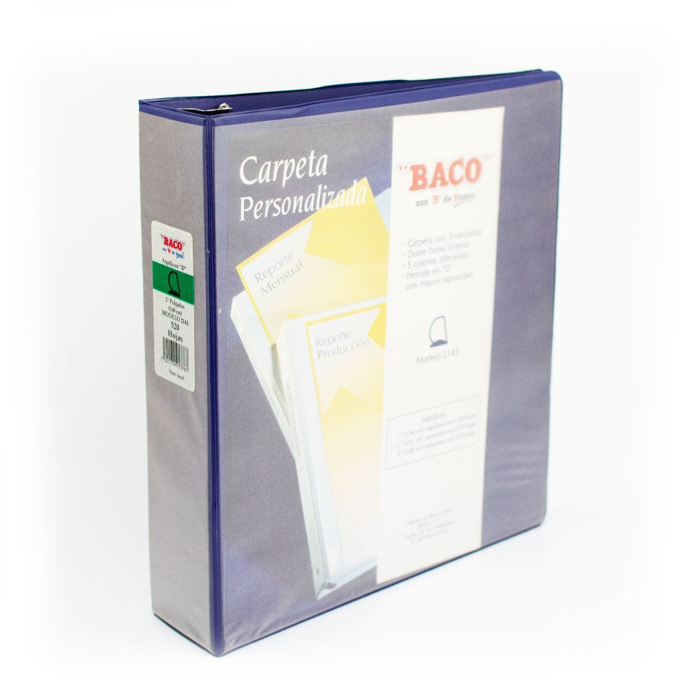 Carpeta 3 Argollas "D" 2143 2" Azul Carta Baco® CV081 Pieza 7501174913767 01