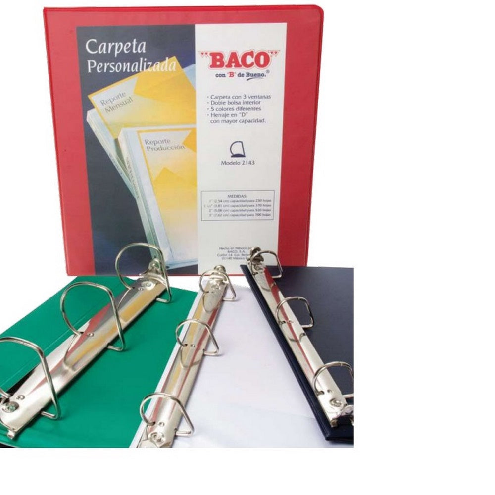 Carpeta 3 Argollas "D" 2143 2" Verde Carta Baco® CV082 Pieza 7501174913781 01