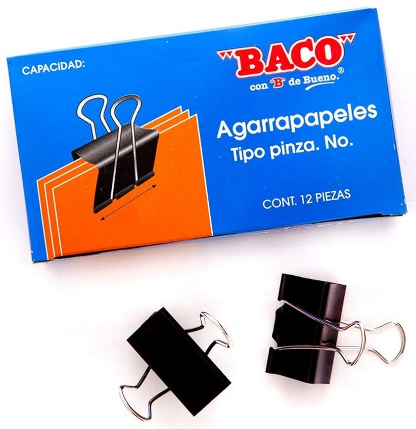 Broche Sujeta Papel #2 c/12 Negro 32mm 1¼" Baco® BR007 Caja 7501174910285 03