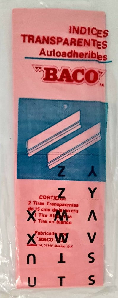 Indice Transparente Auto-Adheribles 15cm Fondo Rosa Sobre c/2 Baco® Pieza 01